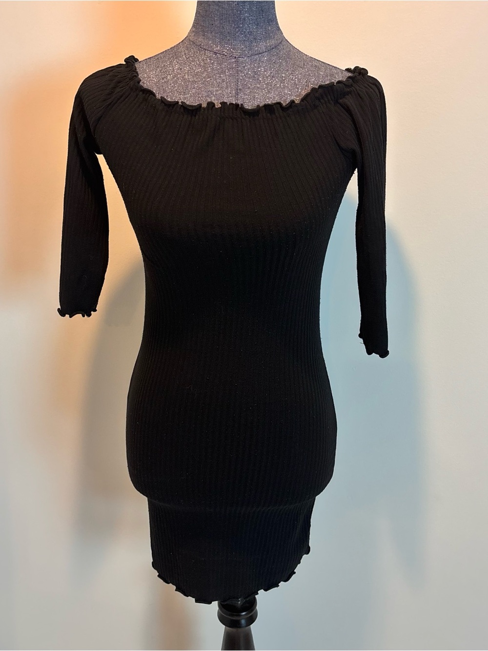 Love Ari Black Ribbed Off Shoulder Bodycon Dress Large